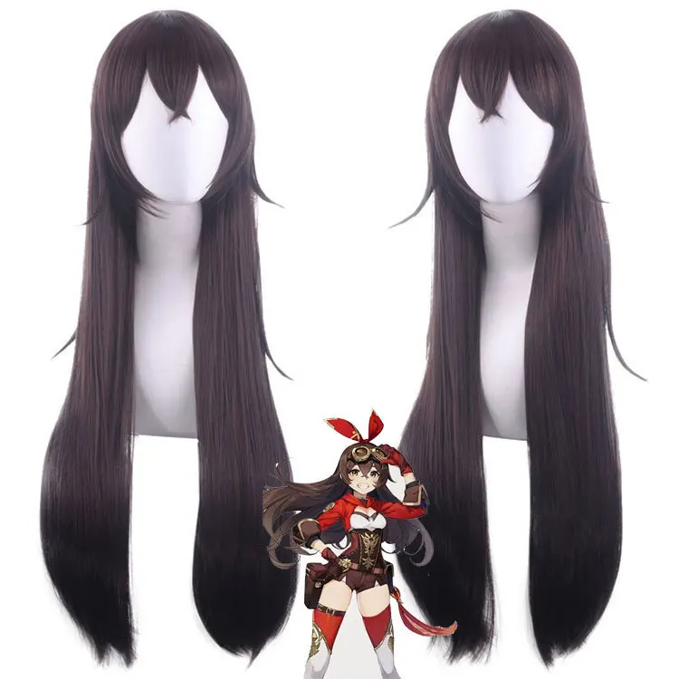 

Synthetic Brown Long Straight Wig with Flipped Sides Heat Resistant Fiber Natural Hairline Anime Cosplay Party Women