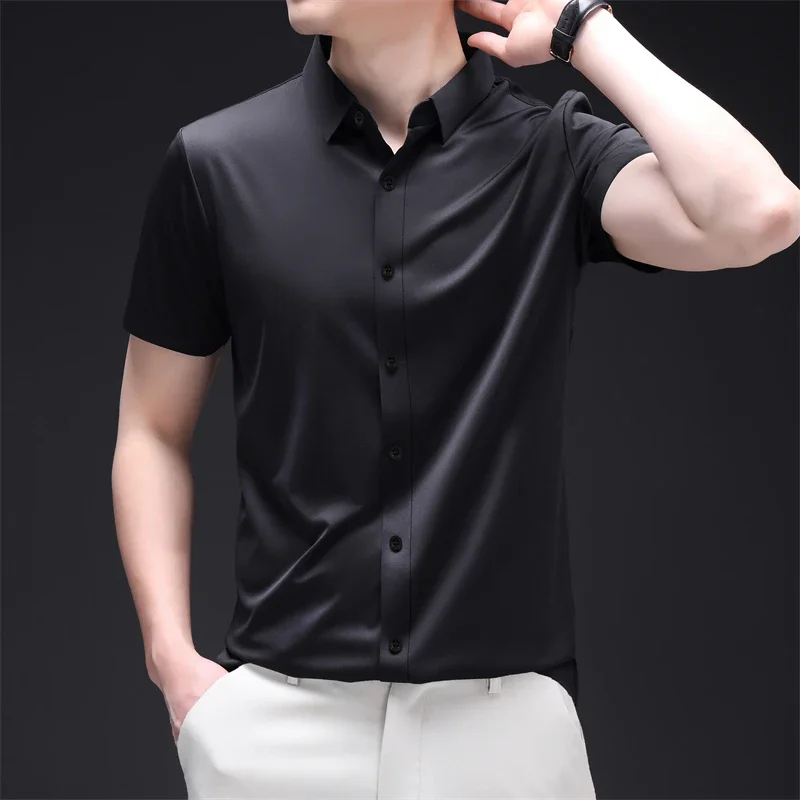 

2025 Men's Solid Color Casual Short Sleeve Shirt Wrinkle Resistant Comfortable All-Season Versatile Top