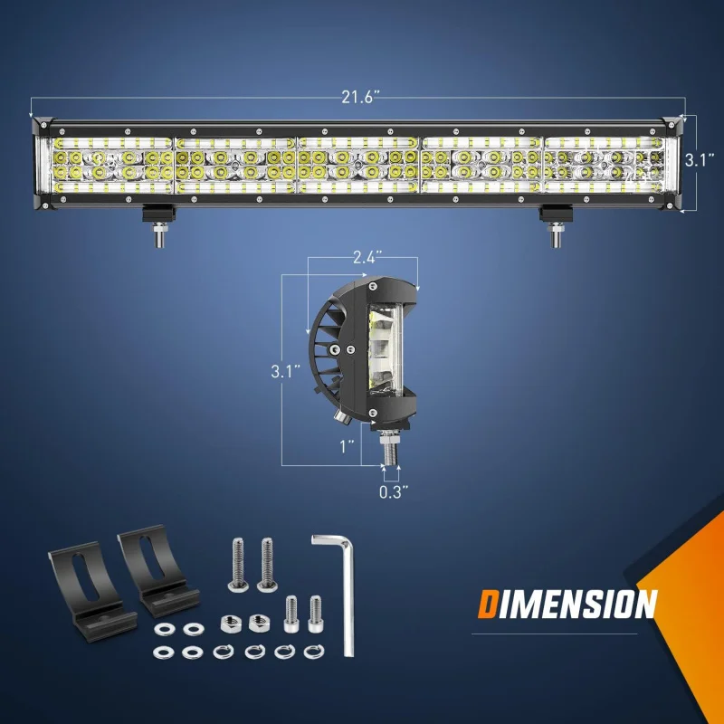 22 inch side shooter LED light bar quadruple row spot flood lights W/wiring kit for fog light driving light work light on