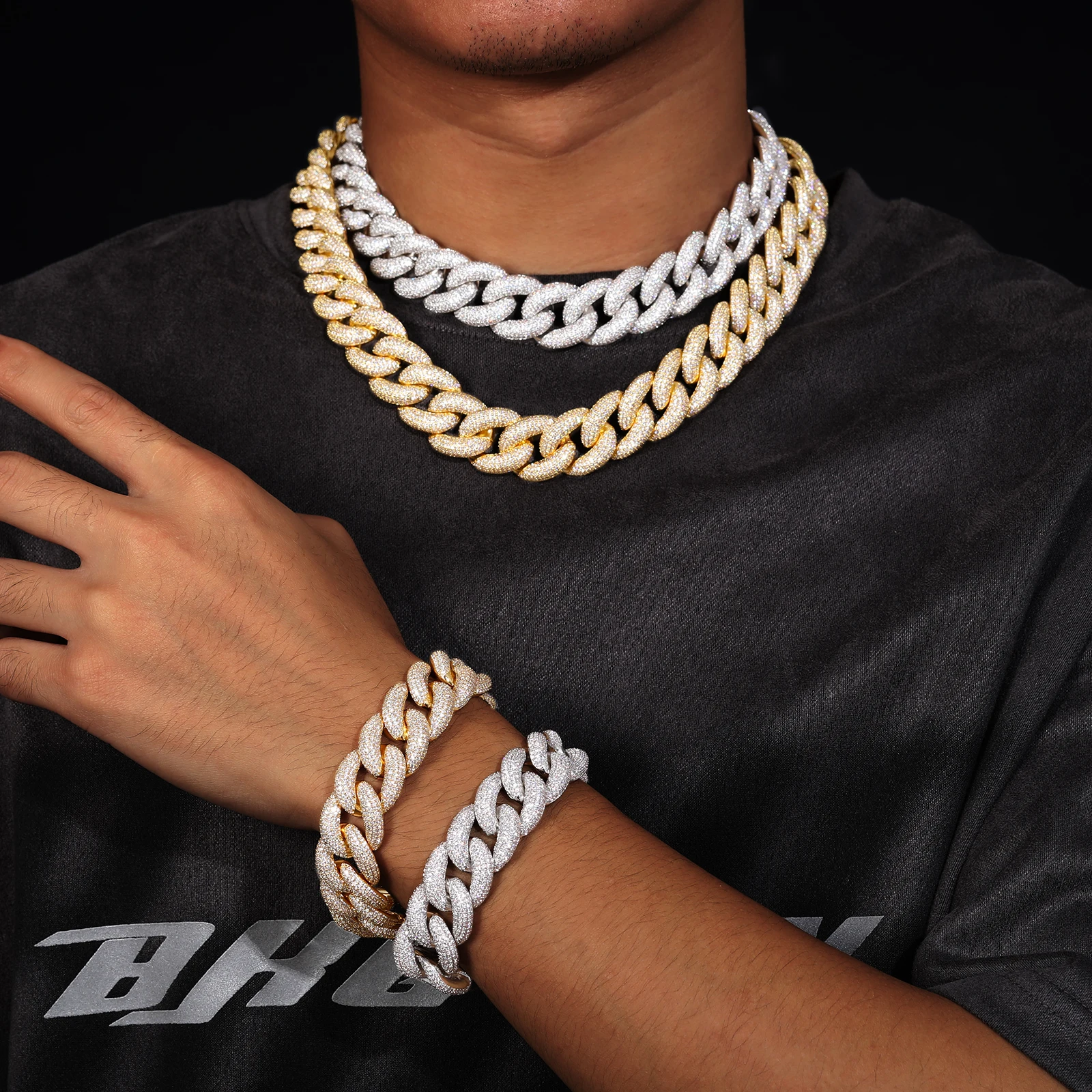 Paved Micro VVS Moissanite Diamond 14mm 16mm 18mm 20mm 925 Sterling Silver Hip Hop Jewelry Iced Out Cuban Link Chain Necklace..