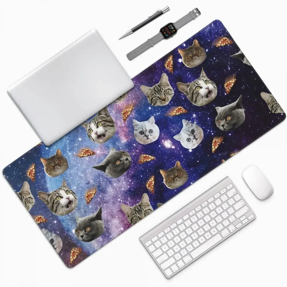 Espaço gato cabeças grande mouse pad teclado do computador mouse tapete de jogos pc portátil tapete de mesa acessórios de escritório tapetes de mesa