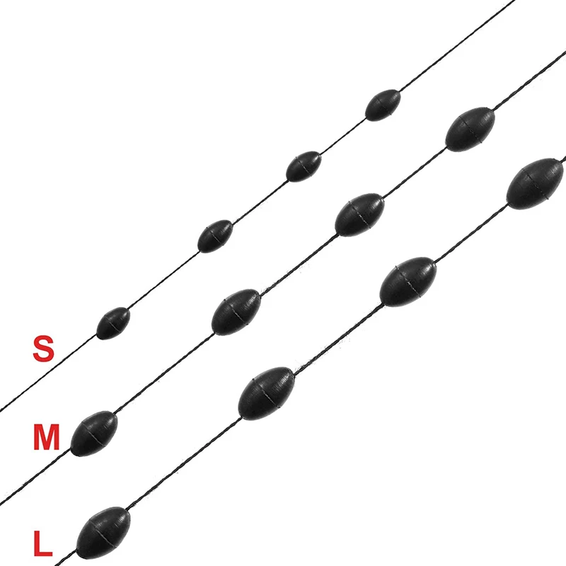 60Pcs 10Set S M L Schwarz Gummi Raum Bohnen Oval Stopper Angeln Bobber Float Wels Flotador Angeln Float folat Linie Stoppt – Detail 1