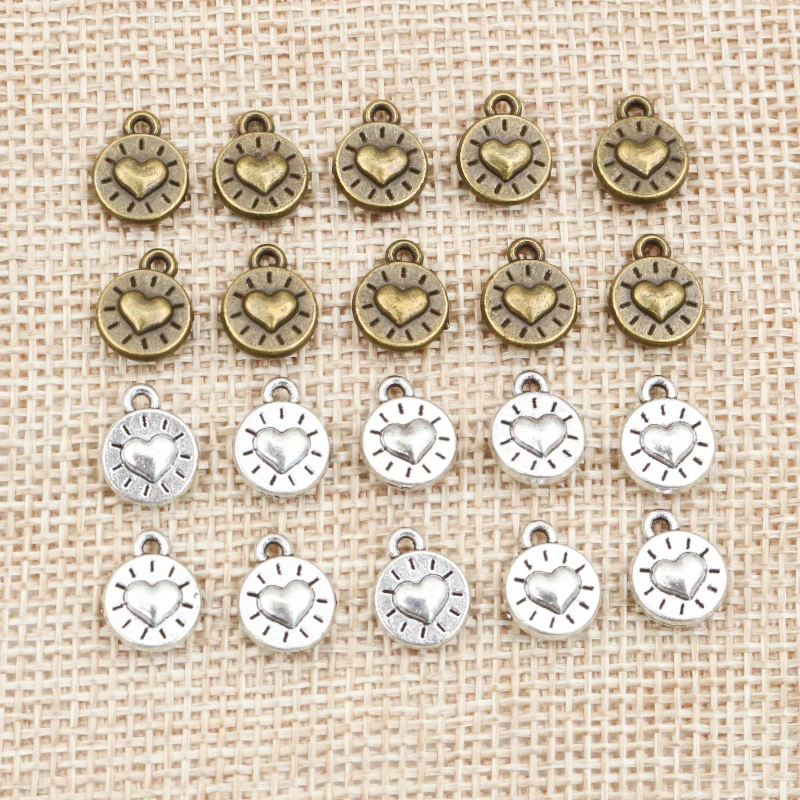 30pcs 10x8mm Bronze Antique Silver Plated Heart Handmade Charms Pendant:DIY Jewelry Making Findings for bracelet necklace