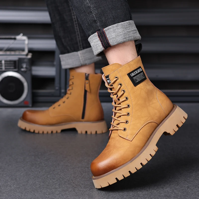 

New Leather Ankle Boots Classic Man Motorcycle Botas Handmade High Top Male Sneakers Stylish Casual Leather Men Cowboy Boots