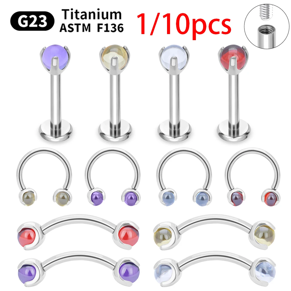 10PCS G23 Titanium Piercing Labret Lip Stud Jewelry Eyebrow Nose Ring C rod Body Wholesale crystal Women Body Jewelry