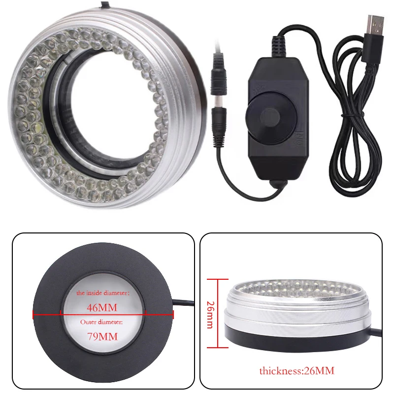 72 Lamp Bead Diameter 50mm Ring-shaped Brightness Adjustable LED Lamp for Industrial Stereo Maintenance Microscope LED Tools