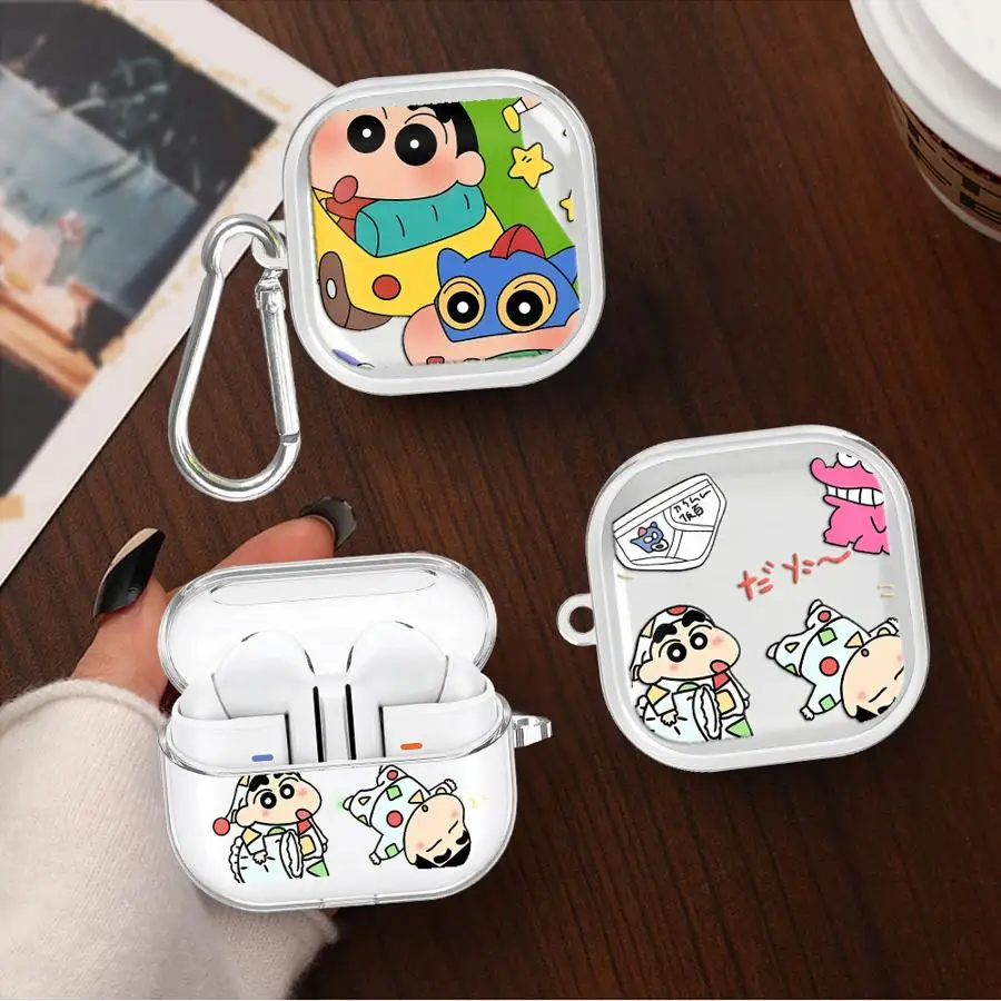Case For Samsung Galaxy Buds 3 FE 4 Pro 2 Live 4Pro 2Pro 3Pro Clear Earphone Cases Cover With Hook Cute Crayons Shinchan