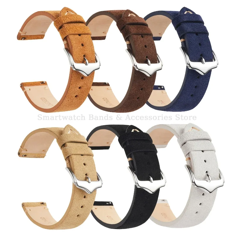 Vintage Suede Leather Watch Strap 18/20/22mm for Huawei GT2/3 for Omega Watch Band Quick Release Bracelet Smartwatch Accessories