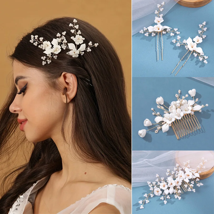 1pc bridal headdress handmade pearl crystal hair comb wedding styling accessories fashion insert comb hair accessories