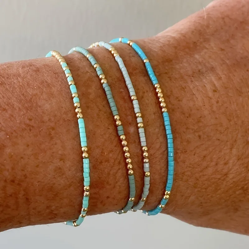 4 stücke Mehrere Farbe Seil Armband Frauen Goldene Glassesbeads Armband Schmuck Mädchen Boho Strand Handgemachte Armbänder Zubehör