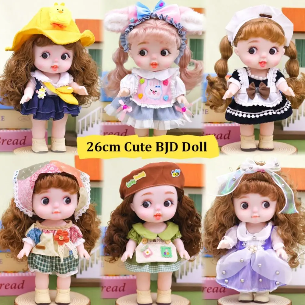 Charming with Pretty Clothes Shoes 26cm BJD Doll Cute Funny Expressions Curly Hair Doll 5 Movable Joints Lovely Girl Toy Gift