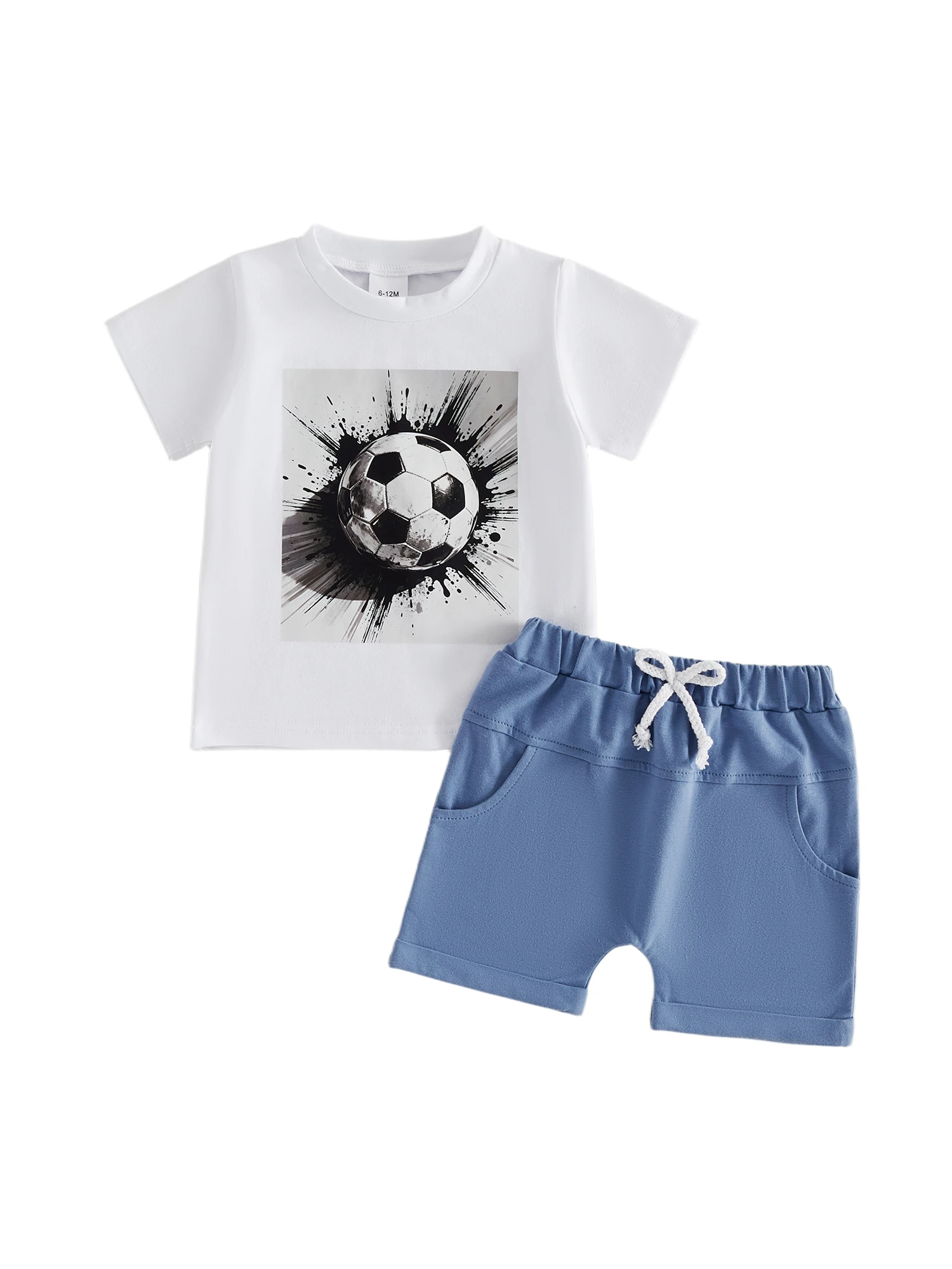

Baby Boy Casual Summer Outfit Short Sleeve Dinosaur Print T-Shirt and Elastic Waist Solid Color Shorts Set for Toddlers