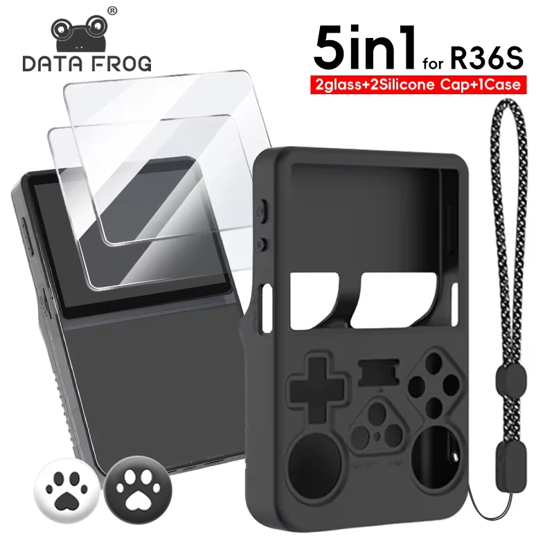 DATA FROG Schutzhülle für die R36S-Konsole, weiche Silikonhülle mit optionalem Displayschutz aus gehärtetem Glas