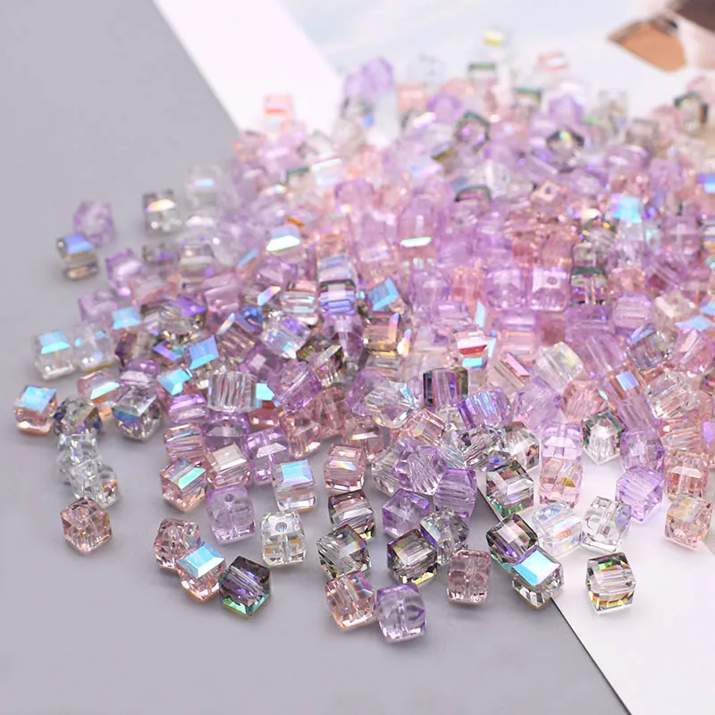 Pink Color 6mm Czech Glass Crystal Beads Cube Square Crystal Beads Charms Colour Candy Seed Beads For DIY Jewelry Making