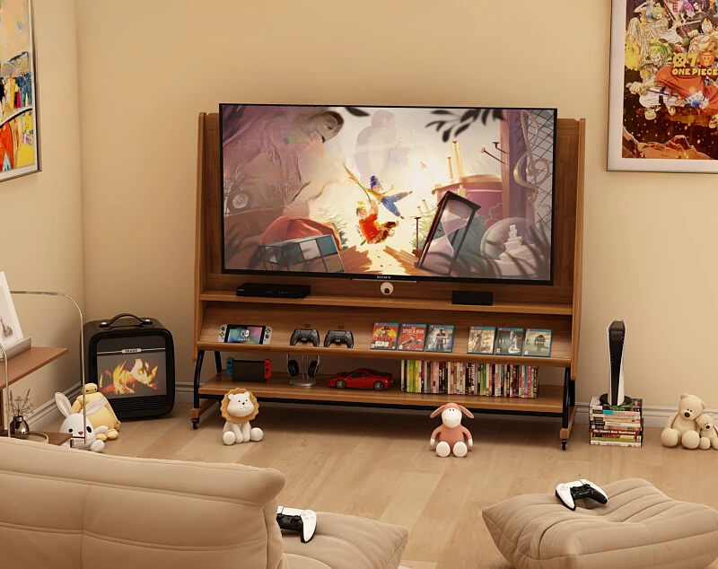 

All solid wood removable TV cabinet coffee table living room home storage with wheel storage bracket