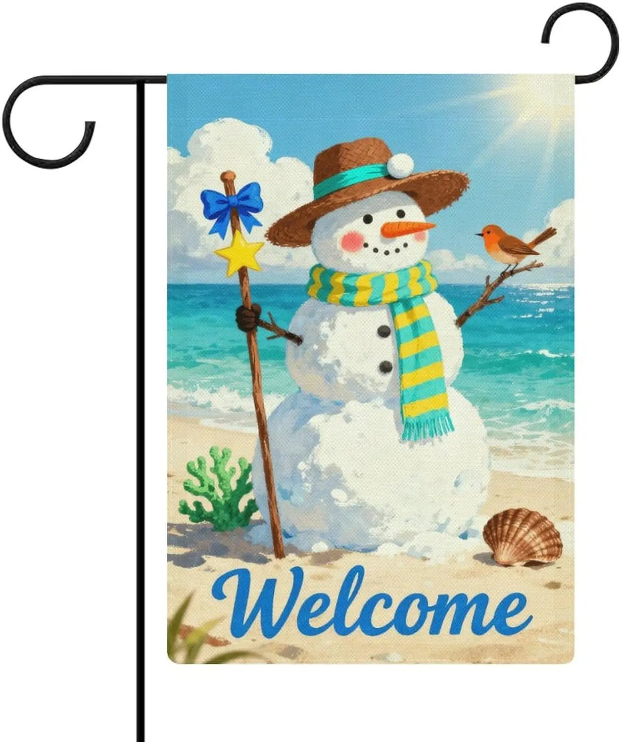 Welcome Winter Beach Snowman Garden Flag 12 X 18 Inches, All-Season, Small Welcome Flag FFL IIC
