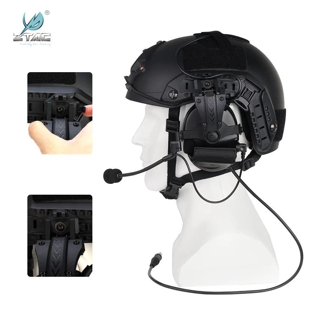 ZTAC-Tactical Helmet Headset, Pelto Comta II, ARC Rail, Redução de Ruído, Captador para Capacete, Adapter Mount, Caça, Novo, 2 em 1