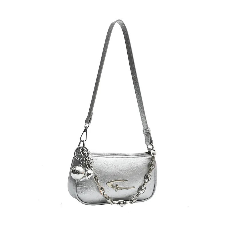 

Women's shoulder bag chain embellished diagonal span shoulder bag high appearance horizontal commuting tote underarm bag