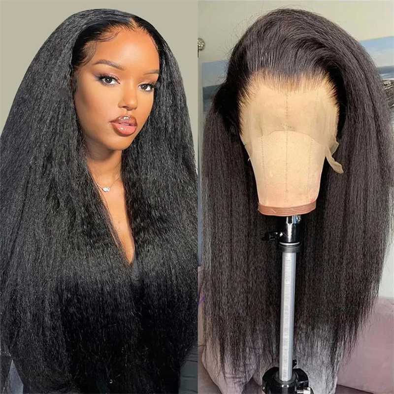 Synthetic Wear and Go Glueless Wig Kinky Straight  Lace Frontal Wigs Upgraded No Glue Thick Yaki Straight Lace Front Wigs Sale