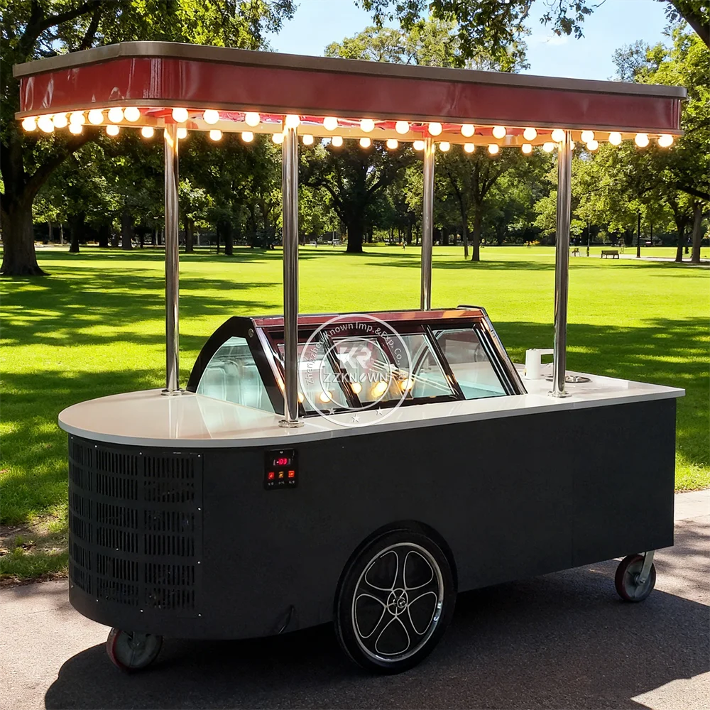 

Customized Commercial Coffee Popsicle Cart Coffee Cooling Dessert Hand Push Cart Luxury Mobile Ice Cream Cart Cooling Dessert