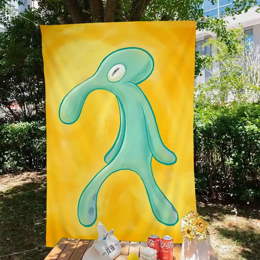1pc Abstract S-SpongeBobES Funny Cartoon Creative Pattern Hanging Flag Polyester Printed Banner Hand Pulled Flag