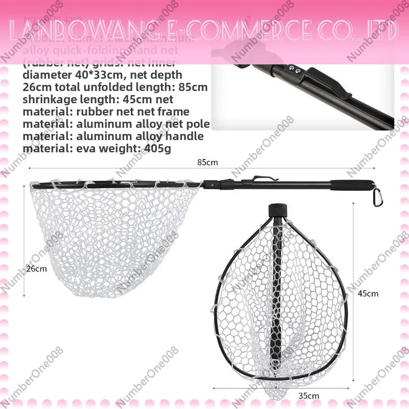 Black Aluminum Alloy Quick Fold Fly Fishing Landing Net Rubber Mesh Catch Release Net for Outdoor Fly Fishing Angling - view 2