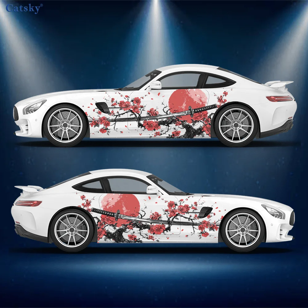 

Red Cherry Blossom Sword Car Side Sticker Decor, PVC Waterproof Scratch Resistant Decal, Car Protection, Auto Accessories Gift