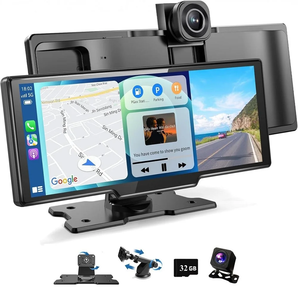 

2024 10.26" Portable Wireless CarPlay mon itor With 4K+1080P Backup cam era Bluetooth g ps Navigation Airplay ap ple Carplay Sre