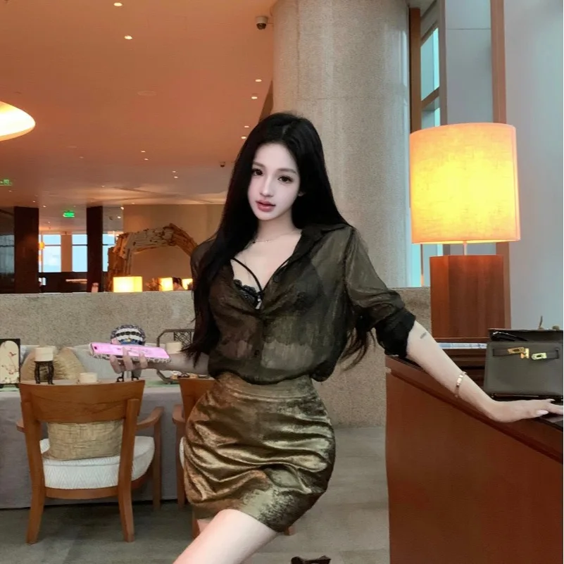 Hong Kong Sle Set Faion da donna Autunno Nuovo arrivo Profional irt e gonna Set gonna f-lunghezza antietà