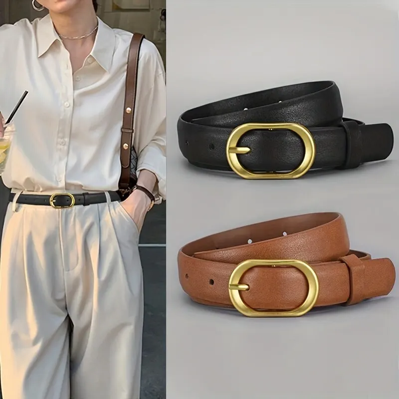 New Women's Belt Trend Golden Buckle Belt Personalized Decoration Paired with Long Pants Jeans Belt Soft Cheap Belt Youth Belt