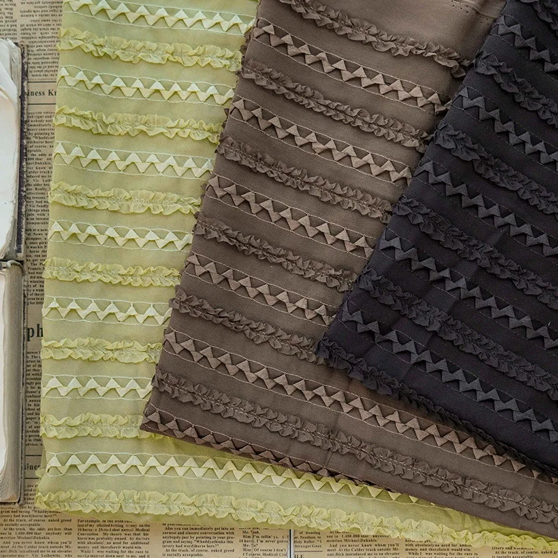 

Classic striped fungus edge pleated crochet chiffon fabric is suitable for wedding dress women's fashion fabric sold by meter