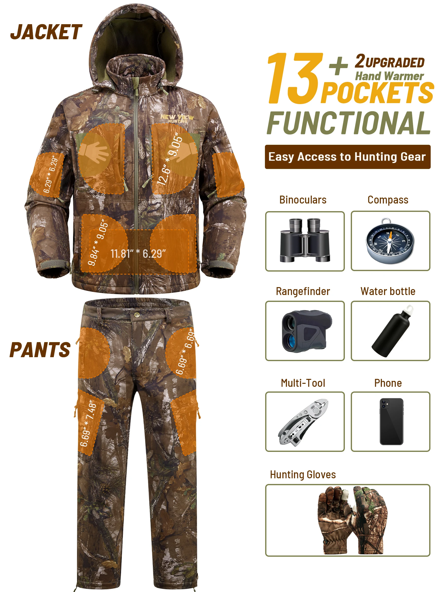 Camo Hunting Clothes for Men, Winter Warm Hunting Jacket and Pants,Fleece Lined Hunting Suit for Deer Duck Bow Hunts