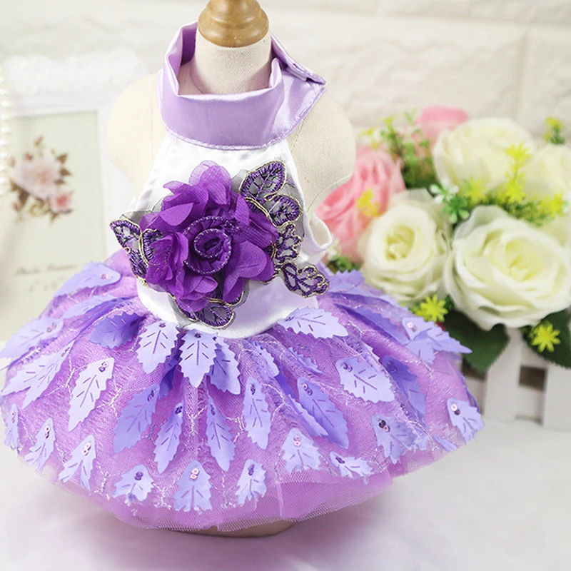 Puppy Costume  Lace Dog Dress Summer Pet Dog Princess  Tutu Clothes Sweetly Princess Teddy flower Dress For Small Dog 2 color