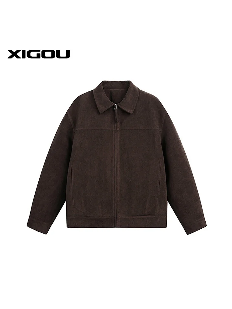 

Мужская однотонная хлопковая куртка Qu Xuigou с замшевыми вставками в стиле хип-хоп, американская осенняя верхняя одежда на молнии, теплая