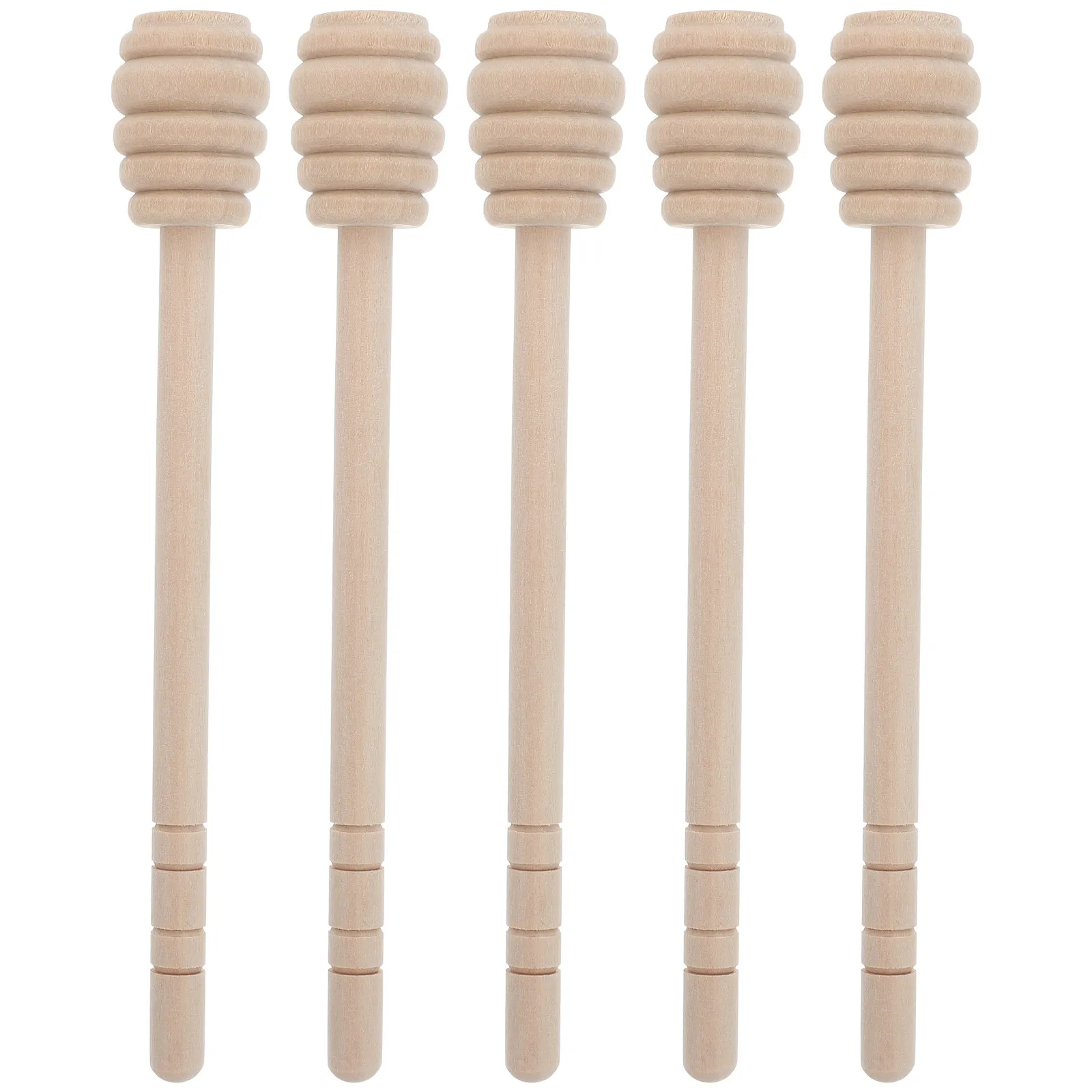 5Pcs Natural Wood Honey Dipper Stirring Spoon with Spiral Tip for Easy Honey Extraction No Lacquer No Glue Dishwasher Safe