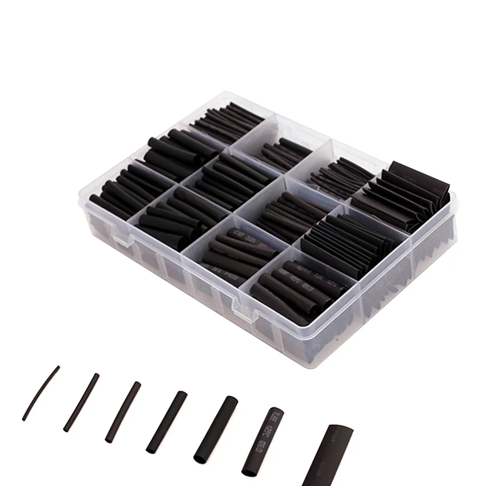 625pcs/lot Thermoresistant tube Shrink wrapping 2:1 Black heat shrink Sleeving set Wire Cable Polyolefin Wrap Tubing