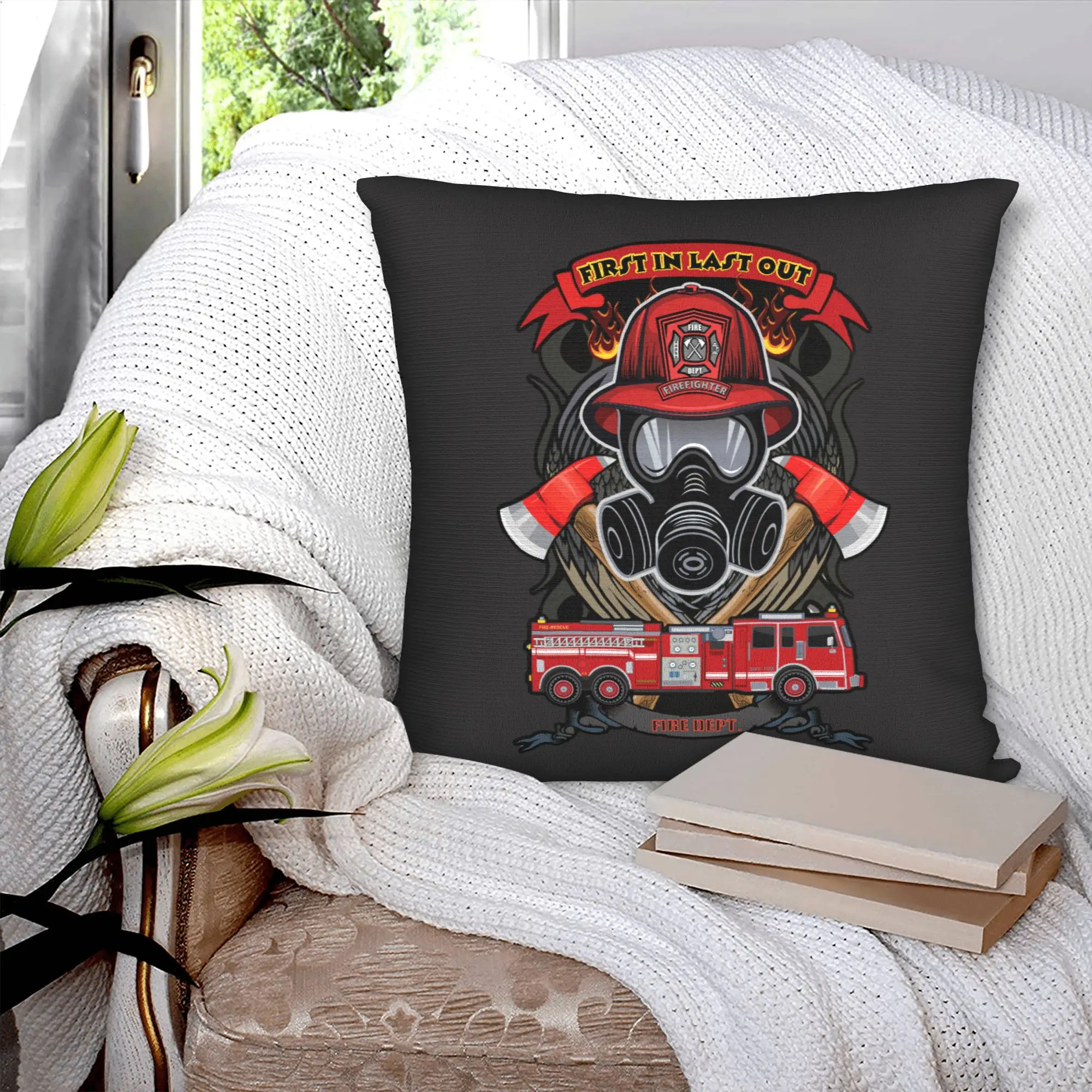 Vintage Fire Rescue Fireman Skull Firefighter  Pillow Case 45x45cm Bedroom Decoration Cute  Outdoor Cushions Square Pillowcase