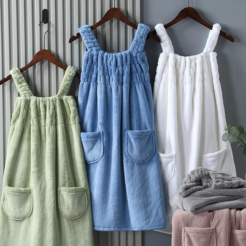 Ladies' Wearable Bath Towel Dress, Super Soft,highly Absorbent,quick-drying Home Bathrobe,coral Fleece, Contrast with Bath Skirt