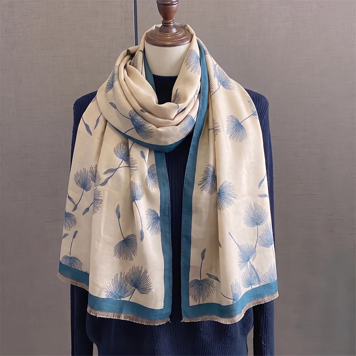 Breathable Imitation Cashmere Shawl Winter Warm Scarf Fresh Dandelion Botanical Print Wrap Soft Skin Friendly Fabric Women
