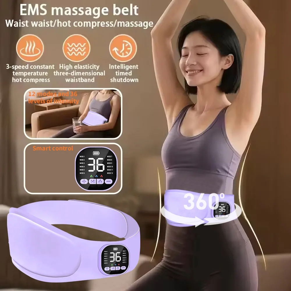 

EMS Belt Waist Massager Heating Pad Combo - Multi-Function Abdominal Fitness Belt for Warm Therapy and Menstrual Cramp Relief