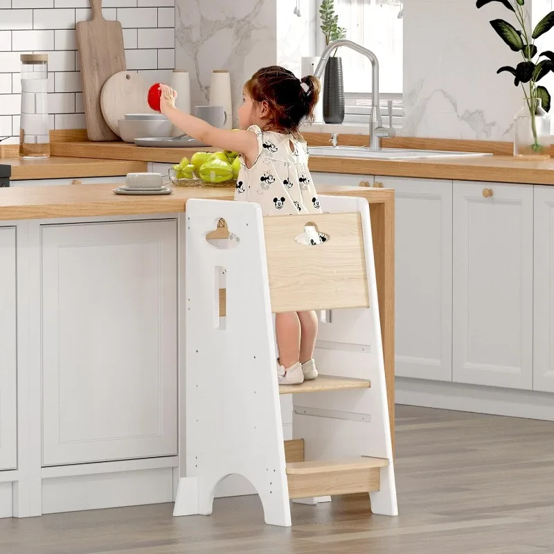 

Toddler Standing Tower Adjustable Height - Super Stable Kids Kitchen Stool Helper - 3 Levels Adjustable Wooden Toddler