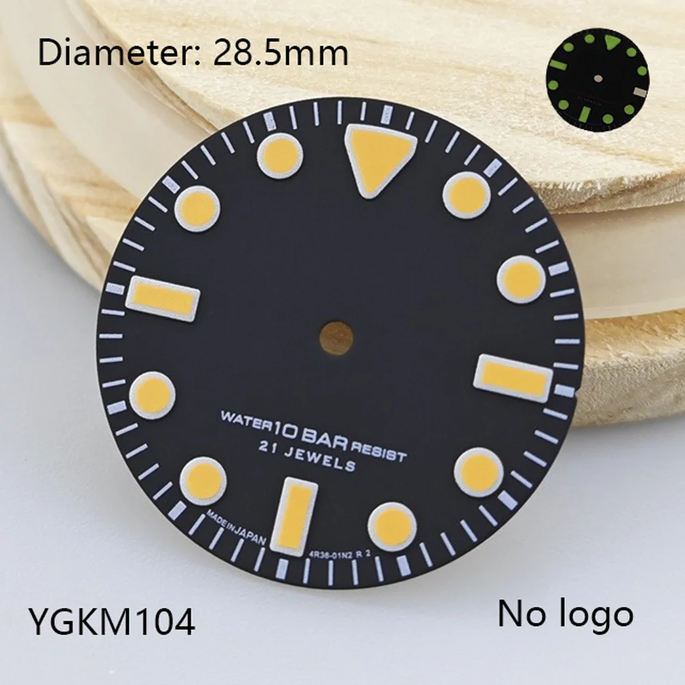 28.5mm C3 Green Luminous Sterile Vintage NH35 Dial Custom No Logo Dial Watchmods