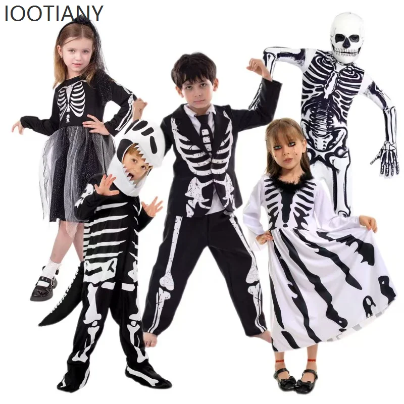 

Skeleton Tyrannosaurus Rex Bone Bodysuit Halloween Children's Horror Bone Print Masquerade Holiday Party Cosplay Costume 2025