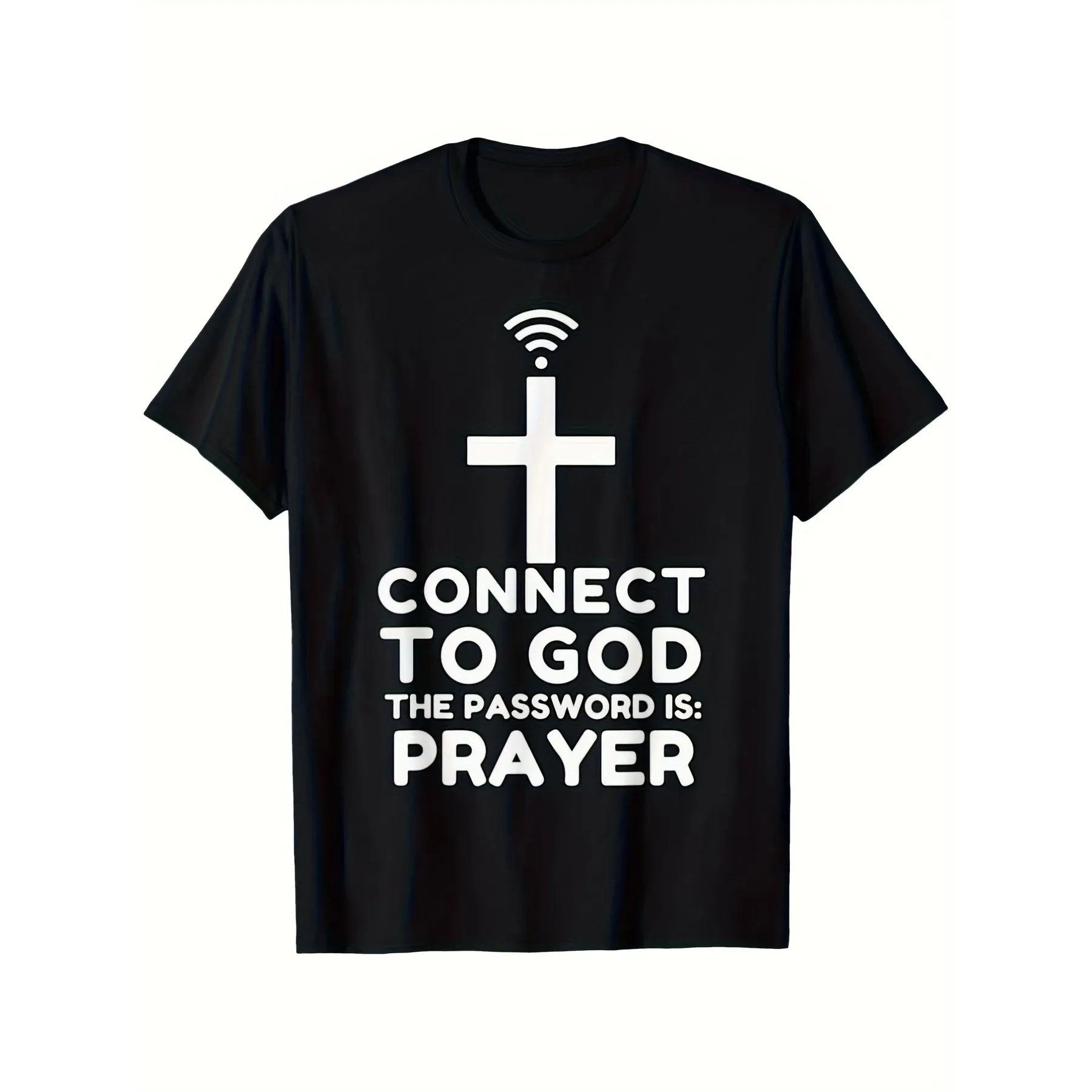 Connect to God Prayer Wi-Fi Cross Graphic Tee Christian Religious Cotton T-Shirt Unisex Daily Wear