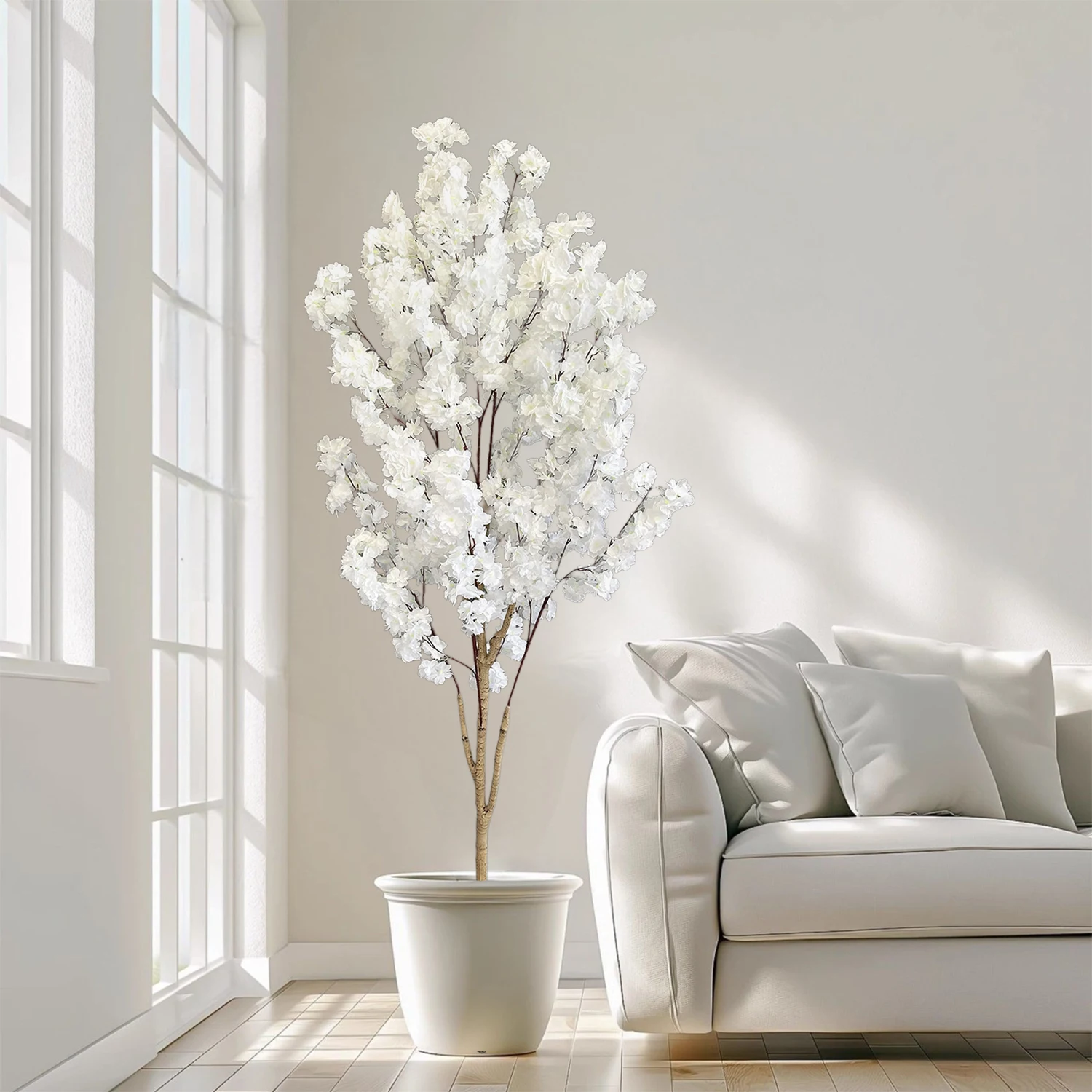 Nouvelle plante artificielle en cerisier 100-230cm, tronc naturel en soie, fausse feuille, ornement d'extérieur, fausse plante pour mariage, décoration de salle de maison