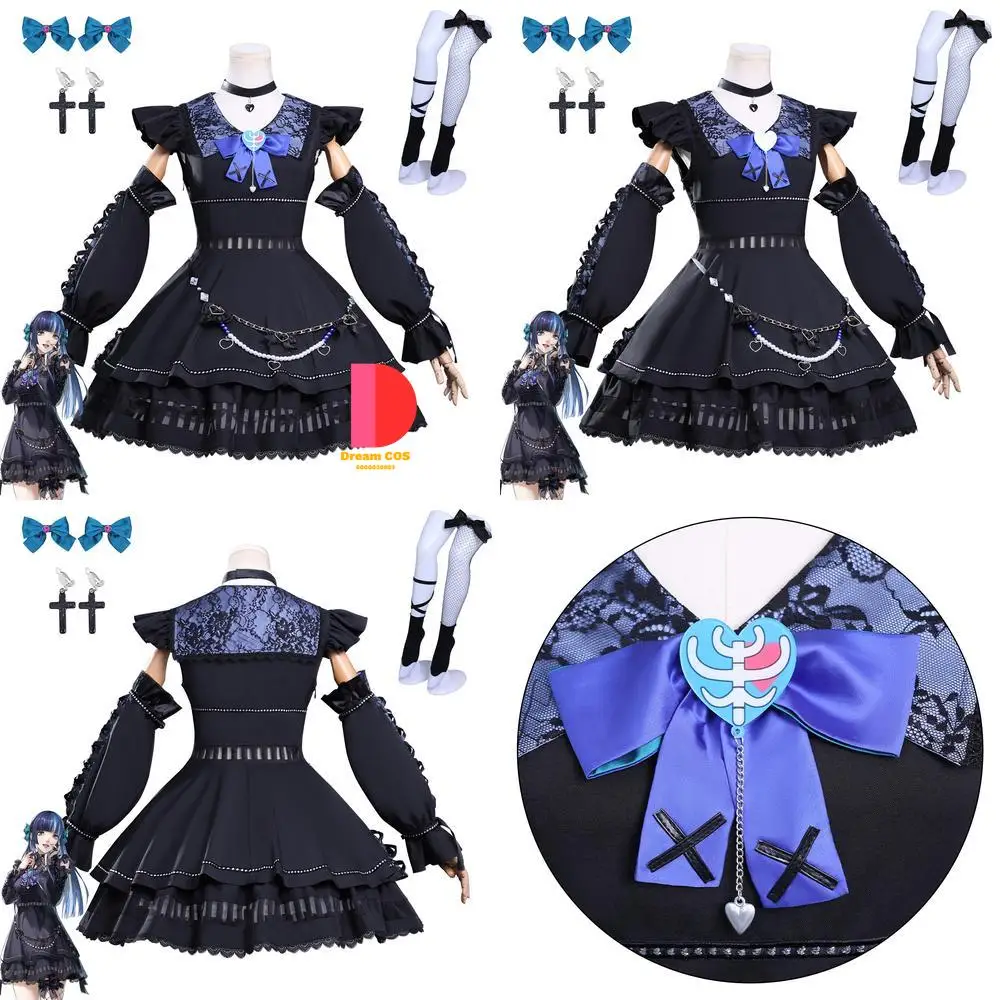 

Popular Game Character Cosplay Costume Anime Ichigo Kano Cute Black Dress Set Role Play Outfit for Women Comic Con Halloween