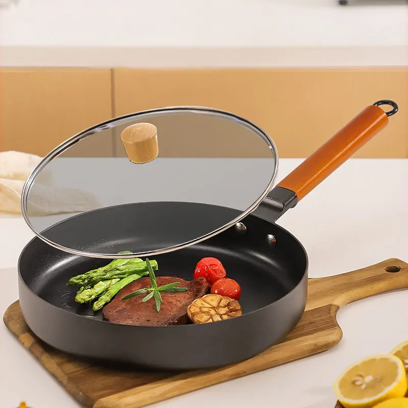 Sartén de Hierro Fundido de 26 cm sin Recubrimiento, Antiadherente, para Bistecs y Omelettes, con Fondo Plano, Apta para Estufas de Gas e Inducción
