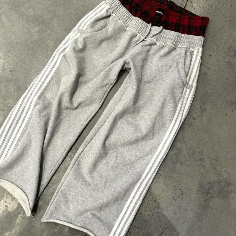 Calça retrô Harajuk Hip-Hop folgada para homens e mulheres, calça esportiva minimalista, casual e elegante, perna reta, Y2K