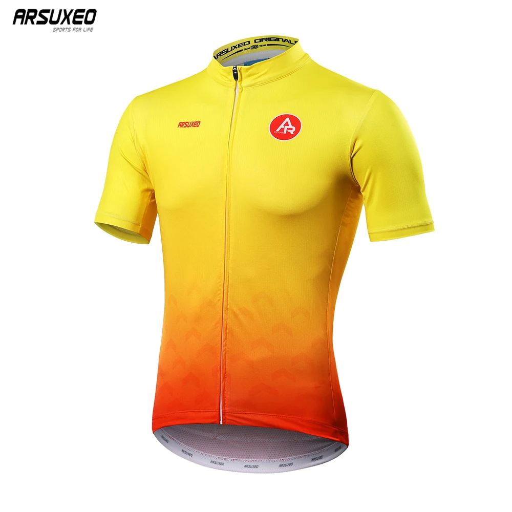 

ARSUXEO Cycling Jersey Men Maillot MTB Bike Shirt Downhill Pro Team Mountain Bicycle Clothing Gradient Color