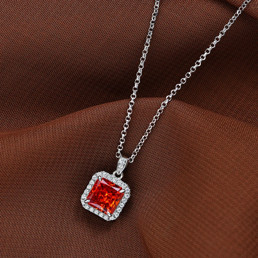 

New 925 Silver 2-carat Necklace Square 7 * 7 High Carbon Diamond Pendant Ins Hot Selling 40+3 in Europe and America